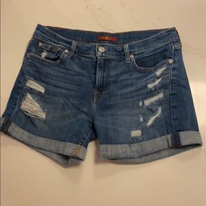 7 for all mankind boyfriend distressed denim shirt